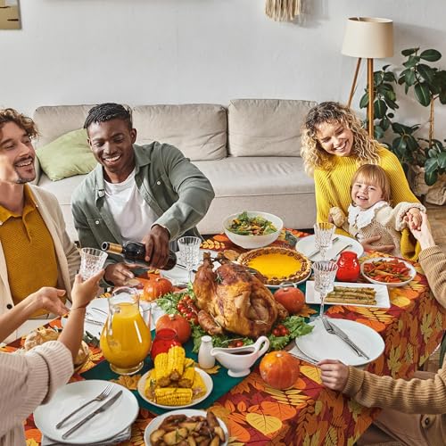 Image of Kochorie 100 Ft x 54 Inch Fall Leaf Tablecloth Roll with Cutter Box Disposable Fall Thanksgiving Plastic Table Cover Backdrop Cut to Size Maple Leaves Table Cloth Roll for Autumn Party Decorations