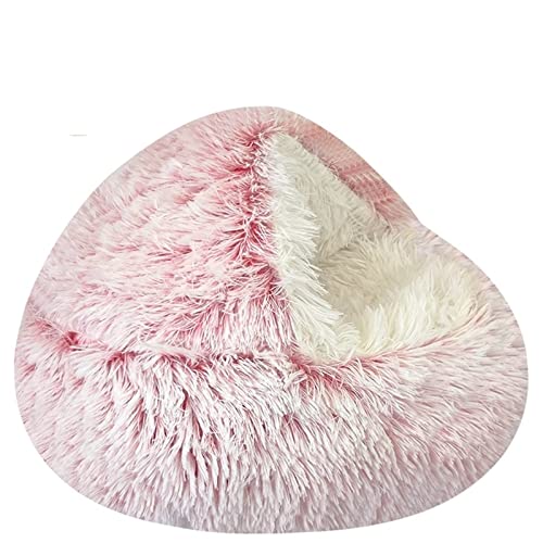 Cama para Perros Cama para gatos, cojín redondo para gatos, casa para gatos 2 en 1, cesta cálida para gatos, saco de dormir para gatos, perrera para gatos Cama de Perro(Pink Long Plush,50x50cm)