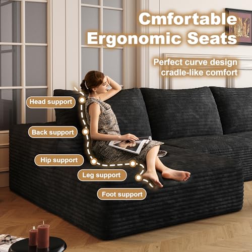 Image of 96 inch Sectional Couches for Living Room Cloud Couch Sofa with L-Shape Upholstered Boneless Couchs Modern Modular Sectional Couch with Chaise