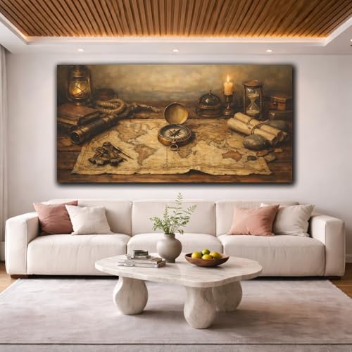 Toile carte du monde marron or pour réchauffer un mur blanc