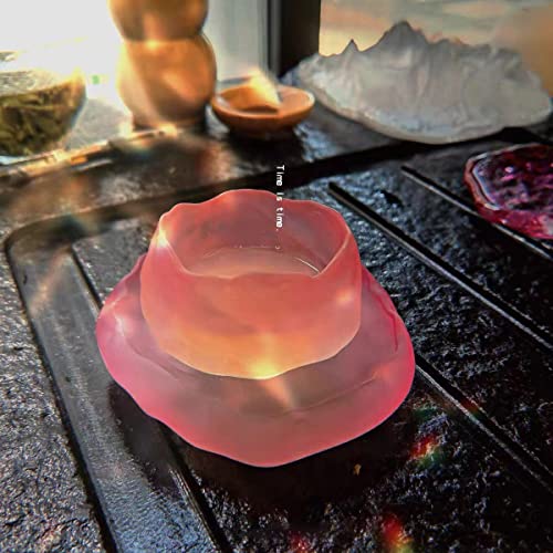 Yokiou Pink Crystal Tea Cup With Saucers 50Ml, Small Frosted Crystal Tea Glasses Shot Glass For Women (Pink) #TOP2