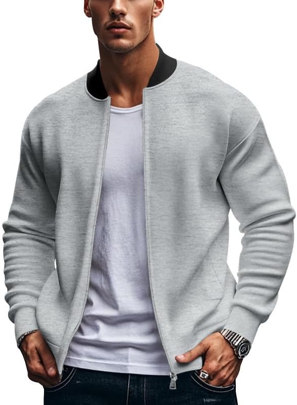 Men's Athletic Jacket - Lightweight Full Zip Stand Collar Slim Fit Outerwear for Spring Casual Wear - Image 3