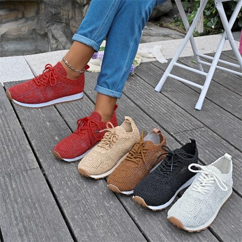 Women's Breathable Lace-Up Mesh Casual Shoes Sneakers, Lightweight Hollow Out Crochet Shoes, Flat Walking Shoes for Women3