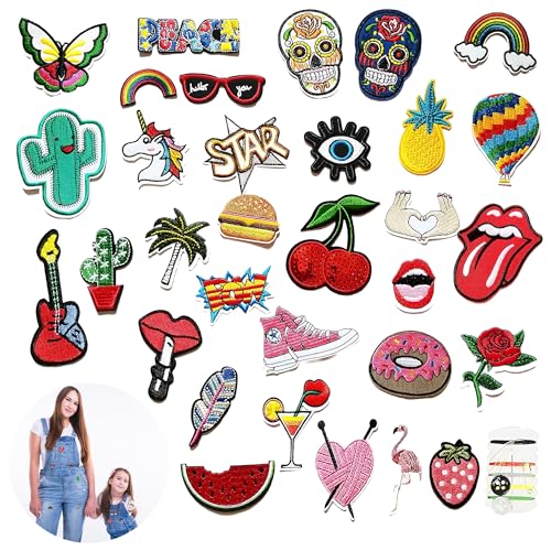 SALVAYRO® Parches Termoadhesivos para Ropa (Pack de 32)   Bordados para Personalización de Ropa | Ideal para Niños y Adultos.