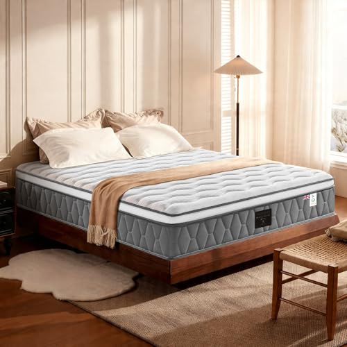 NineLan Orthopaedic Small Single Mattress 2FT6 for Back Pain Relief 10.6 Inch Hybrid 7-Zone Pocket Sprung Mattress with Cooling Gel Memory Foam & Breathable Knitted Cover Medium Firm 75x190x27cm