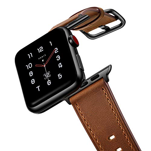 amBand Leather Band Compatible with Apple Watch 42mm 44mm, Genuine Leather Vintage Replacement