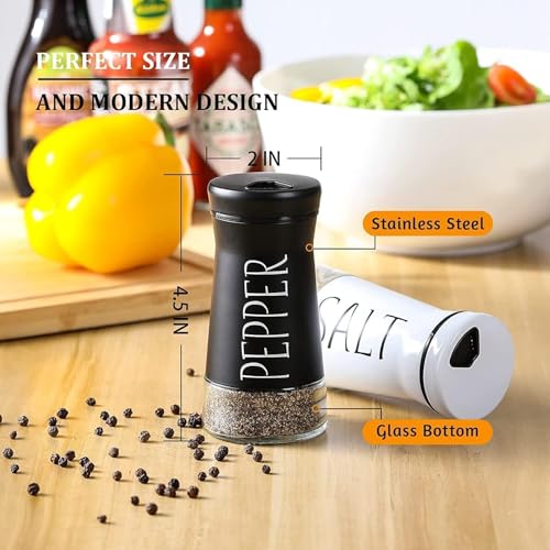 Image of Afrodite Salt and Pepper Shakers Set, Stainless Steel Salt and Pepper Sprinkler for Restaurant with Glass Bottom, Spice Dispenser Ideal for Himalayan, Kosher, Black and White Pepper (Black + White)