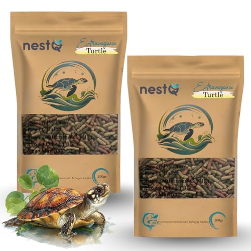 NestQ Alimento Tortugas De Agua Pienso Nutritivo para Reptiles Acuáticos Fortalece Caparazón Y Crecimiento Sticks Flotantes 2 x 200g