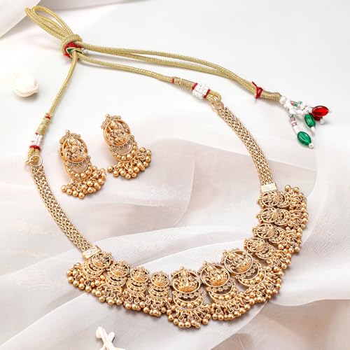 Image of Rubans Gold Plated Temple Necklace Set Traditional Statement Jewellery Gift for Women & Girls