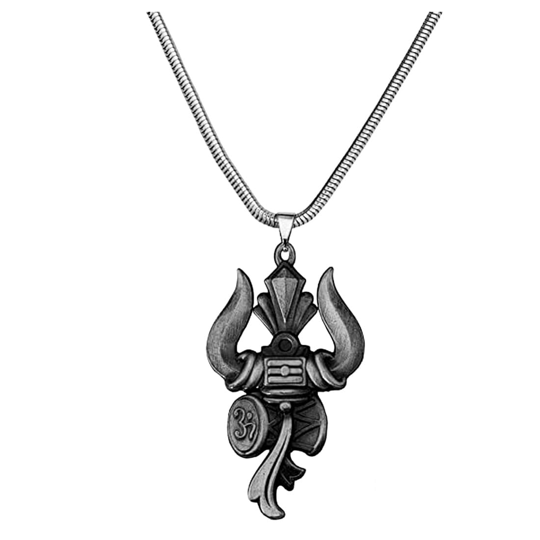 Lord Shiva Om Trishul Damaru Grey Locket with Snake Chain Pendnet for Men and Women