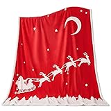 Malinad Christmas Blanket Sherpa Throw - 50x60 Santa Red - Soft, Cozy, Warm - Perfect for Holiday Cl