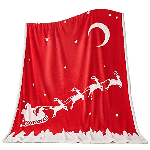 Malinad Christmas Blanket Sherpa Throw - 50X60 Santa Red - Soft, Cozy, Warm - Perfect For Holiday Clearance - Winter Decorations For Home #TOP7