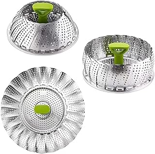 Stainless Steel Vegetable Steamer Basket, Folding Expandable Steamers with Extendable Handle