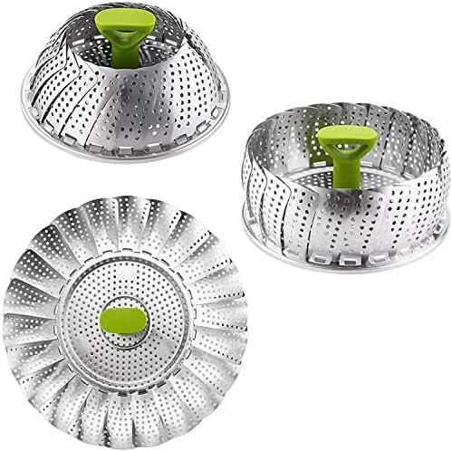 Stainless Steel Vegetable Steamer Basket, Folding Expandable Steamers with Extendable Handle