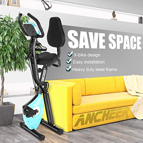 ANCHEER Klapp-Heimtrainer mit Rückenlehne, magnetisches Indoor-Fahrrad mit App-Anschluss, Armwiderstandsbänder, LCD… – Bild 5
