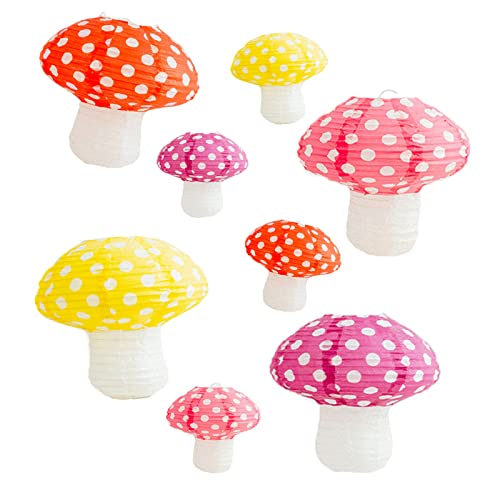 8PCS Mushroom Shaped Paper Lantern,Forest Jungle Wonderland Themed Party Decor,Mushroom Lantern Hanging 3D Foldable Paper Lanterns Decorative for Hanging Room Decor,Fairy Birthday Party Favorr