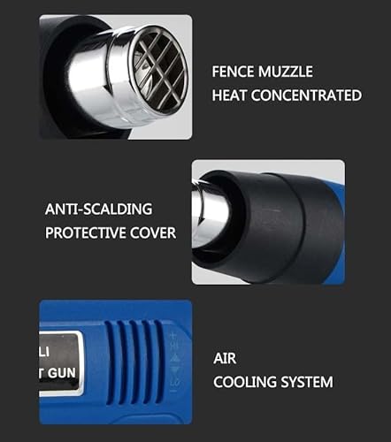 Heat Gun 1800W Adjustable Temperature (50℃- 580℃) Fast Heating Heavy Duty Hot Air Gun Kit Variable Temperature Control Overload Protection With Nozzle For Crafts, Shrinking Pvc, Stripping Paint. #TOP6