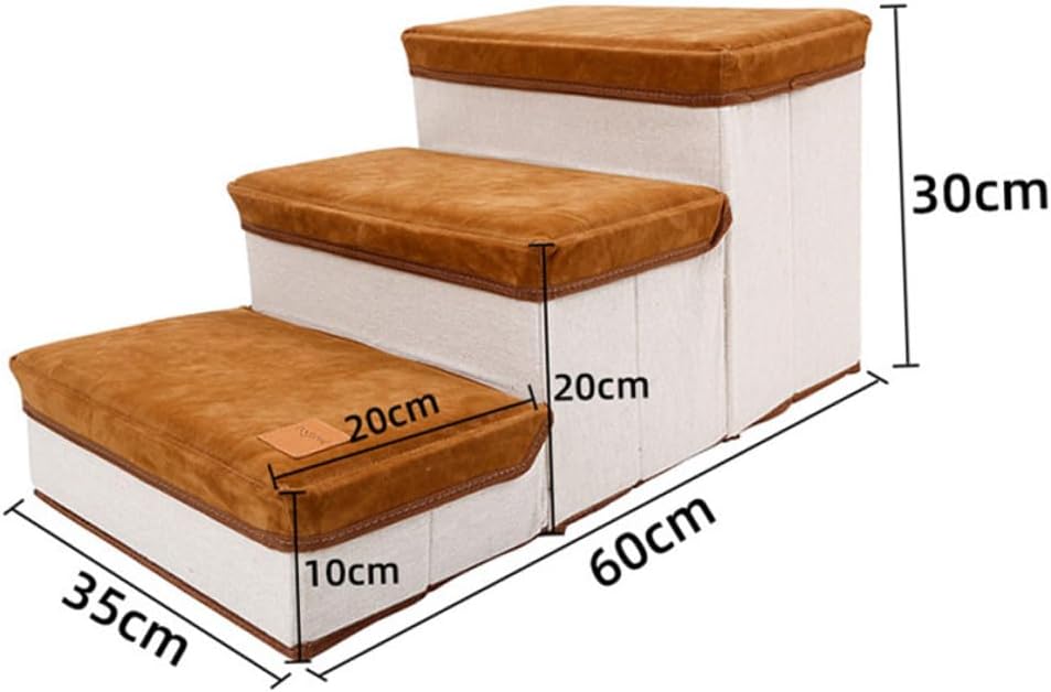 Foldable Non-Slip Pet Stair Ramp Ladder for Small Dogs and Cats, Portable Brown Puppy Climbing Steps for Indoor Use