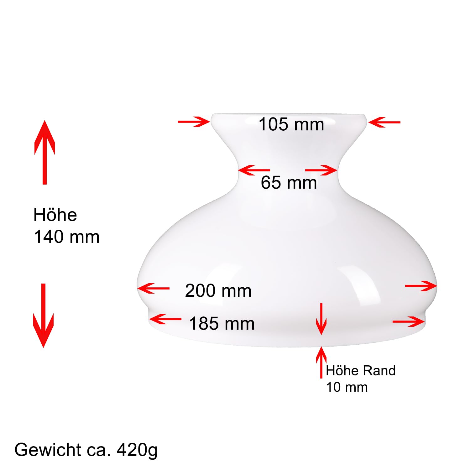 Petroleumglas Lampenglas Ersatzglas Ø185mm Leuchtenglas Opalglas Glasschirm 140mm Höhe Grün