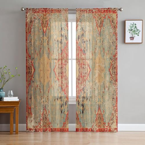 Semi Sheer Curtains 84 Inch Length 2 Panels Set, Geometric