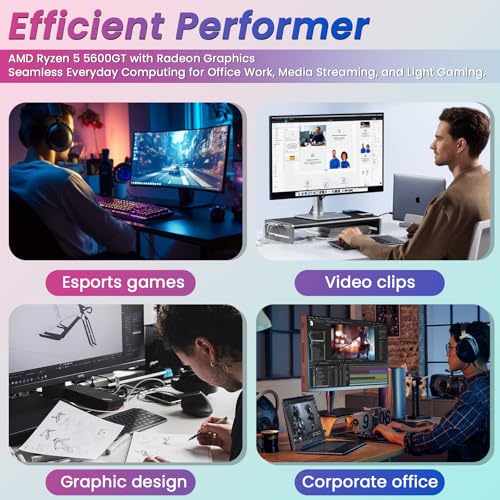 Image of LXZ Gaming PC Desktop Computer, AMD Ryzen 5 5600GT, 16GB DDR4, 1TB NVME SSD, Prebuilt Tower PC with Integrated Graphics, WiFi, RGB Cooling Fans, for Home Office and Student, White Tempered Glass Case