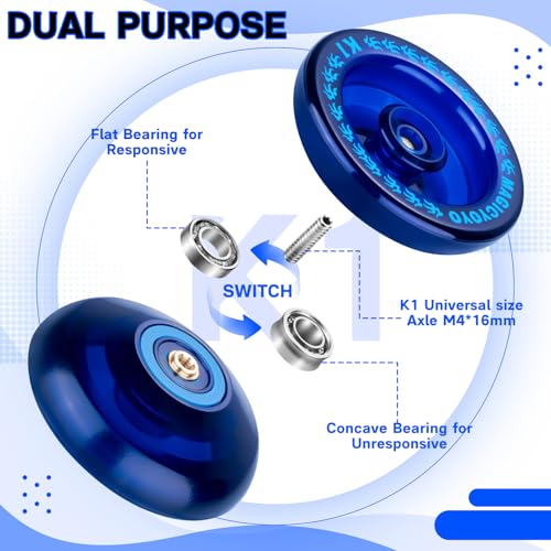 magicyoyo responsive yoyo k1 tug return yo yo hubstacks yo-yo for kids beginners dual purpose yo yo with unresponsive bearing storage bag  12 strings yo-yo glove 2 yo yo hubstacks dark blue