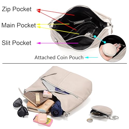 YALUXE Women's Genuine Leather Shoulder Bags Fashion Hobo Handbags Purses Cross-body Bags with Key Ring and Round Coin Purse4