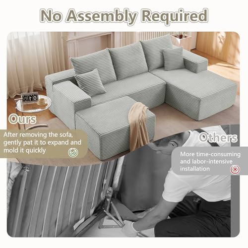 Image of Lakifun 107 inch U-Shape Cloud Couch, Modern Modular Sectional Comfy L-Shape Sofa with Ottoman, Deep Seat, Upholstered Corduroy Sleeper Chaise Longue for Living Room Bedroom, No Assembly Required, Grey