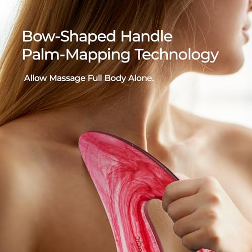 Image of Scienlodic Gua Sha Massage Tool with Handle (Resin) Larger Guasha Body Scraping Tool for Back Legs Neck Massage, Lymphatic Drainage, Cellulite Remove - Large Red