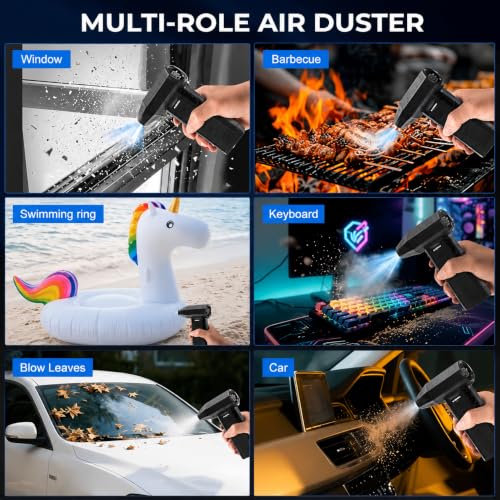 Image of 2-in-1 Compressed Air Duster & Vacuum Cleaner, 18000RPM Electric Air Blower,3 Speed Adjustable Brushless Motor, 4000mAh Rechargeable for Computer, Laptop, Keyboard, Car & Home Cleaning