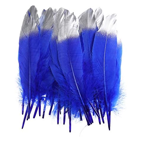 50PCS Gold Dipped Goose Feathers - Colorful Silver Dipped Goose Feather 6-8inches in Length for DIY Crafts Home Party Wedding Festival Decoration(Silver&Royal Blue) Cover