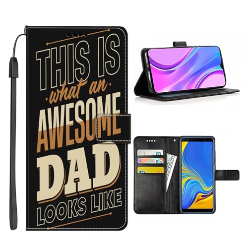 Xioolia Funda tipo cartera para Samsung Galaxy A10 con Aswsome Dad de piel sintética suave con función atril, a prueba de golpes, ranuras para tarjetas, funda de protección, multicolor