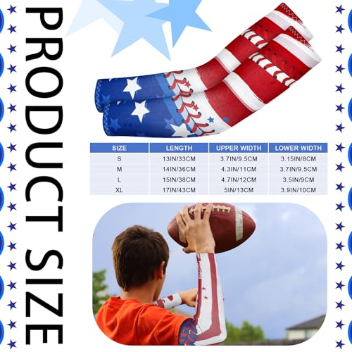 Image of 6 Pair Baseball Arm Sleeve Youth Sport Gift | Outdoor UV Protection, Keep Cooling, Anti Slip, Elbow Compression, American Flag, Red White Blue, Basketball Shooter Sleeve