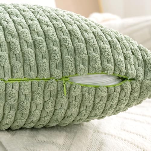 Set of 4 Sage Green Decorative Throw Pillow Covers 26x26 Inch Corduroy Pillow Covers for Bed Couch Sofa Living Room Soft Square Cushion Cases