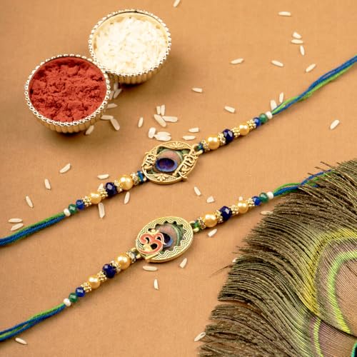 Image of Traditional Handmade Beaded Rakhi For Raksha Bandhan| Hand Bracelet For Brother| Wrist Band For Bhaiya & Bhabhi | Trendy Combination Designs Protective Thread Combo-Set Of 2
