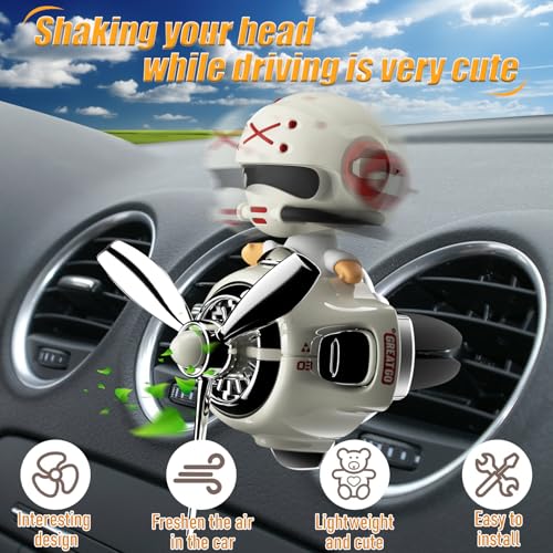 Image of 2Pcs Car Air Fresheners, Cute Bear Pilot Automotive Air Outlet Creative Car Perfume Diffuser, Automotive Accessories Air Vent Decoration with 8 Fragrant Tablets (White 1+White 1)