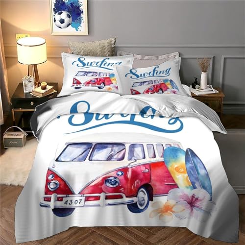 Camionnette de surf 3D imprimé housse de couette vintage plage