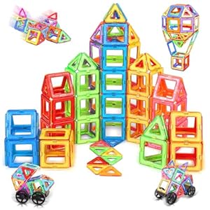 COOLJOYA Bloques Magneticos Construccion Niños 50 Piezas Magneticas Niños, Construcciones Magneticas Niños Bloques de Construcción Magnéticos, Juguetes Niños 3 4 5 6 7 8 Años