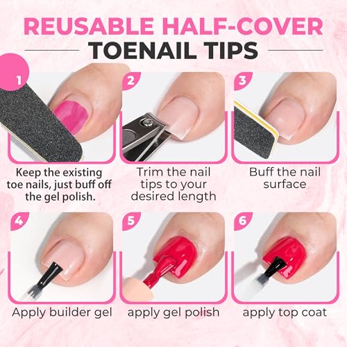Image of UNA GELLA Half Cover Square Toe Nail Tips For Big Wider Toe, 510Pcs 15Sizes Soft Gel Pre-etched Fake Toenails Press On Nails For Nail Extensions Home DIY Nail Salon