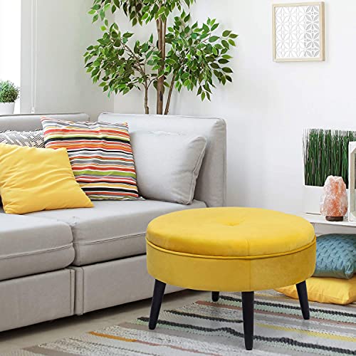 Joveco 23" Ottoman Fabric Round Foot Rest Stool (Yellow) #TOP1