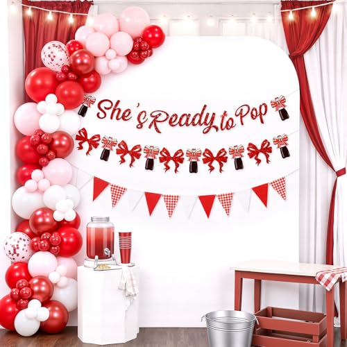 Décoration fête prénatale She's Ready to Pop 95 pièces vichy rouge