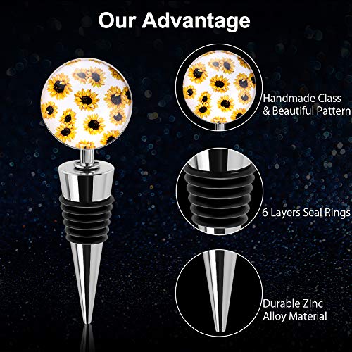 Soleebee 3 Pack Decorative Wine Stoppers, Wine Bottle Stopper With Beautiful Art Glass，Beverage Bottle Stoppers For Gifts, Bar, Holiday Party, Wedding (Sunflower) #TOP2