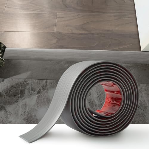 2M PVC Floor Transition Strip Self Adhesive PVC Door Cover Divider Joining Strip Profile Flat Laminate Flooring Edge Trim Door Bar(4cm Grey Wood Grain)