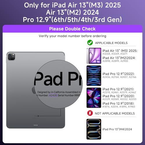 Image of Transparent Case with Keyboard for iPad Air 13 Inch (M4 /M3 /M2, 2026 /2025 /2024), iPad Pro 12.9 (6 /5 /4 /3 Gen),7-Color Backlit,Magic wireless Keyboard, 360Rotating,with trackpad,Pencil Holder,Purple