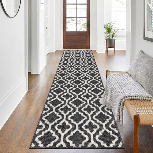 Alfombra pasillo moderna negro 66x300cm pasillo larga lavable 2