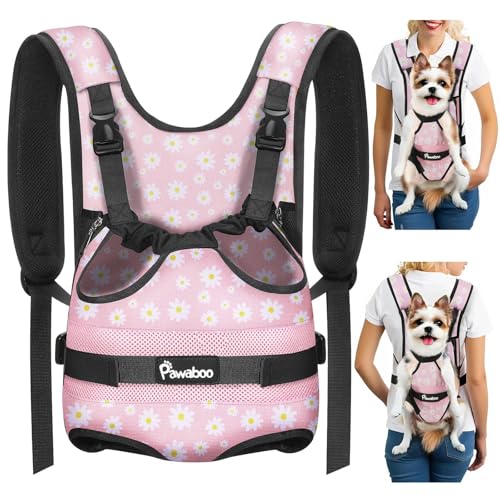 Pawaboo Pet Dog Front Carrier Backpacks, Legs Out Pet Carrier Backpack, Adjustable Easy-fit Dog Chest Carriers for Small Medium Dogs Hands Free for Travel Hiking Cycling Camping, M, Pink Daisy