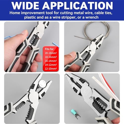 Image of 5 in 1 Multipurpose Electrician Plier /Cutting Plier with Gripping, Wrench, Wire Cutter, Crimping Tool & Wire Stripper Fuction (Chrome Vanadium Forged (Steel, Silver) (PACK OF 1)