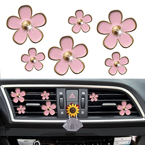 Daisy Air Vent Clips - 6 Pcs Cute Flower Air Conditioning Outlet Clip Car Air Fresheners Vent Clips Interior Decor Charm Cute Car Accessories for Women Girls + Mask Hook(Pink)