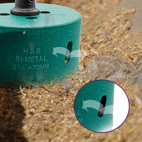 Image of 2 3 /4 Inch / 70mm Hole Saw with Arbor, 2.75 Inch Hole Saw HSS Bi-Metal Hole Cutter Smoothly Cutting in Cornhole Boards, Plastic, Wood, Fiberboard, Drywall