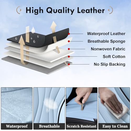 Image of Coverado Front Seat Covers, 2 Pack Waterproof Seat Cover for Cars, Premium Leather Seat Covers, Front Seat Car Seat Protectors, Driver Car Seat Cushions Universal Fit for Most Vehicles (Black&Blue)